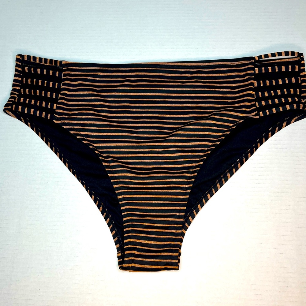 Xhiliration High Waist Strappy Cheeky Juniors Plus Metallic Bikini Bottom NWT!